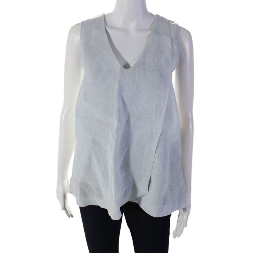 White Label Womens Linen Scoop Neck Draped Sleeveless Tank Blouse Blue Size 2